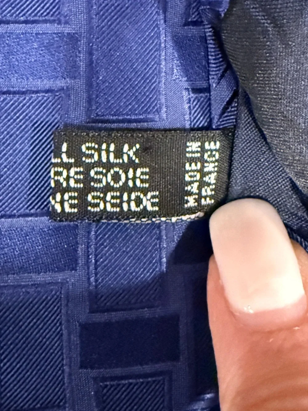 Lanvin Silk Necktie Navy Tone-on-Tone Jacquard Basketweave Geometric 3.75